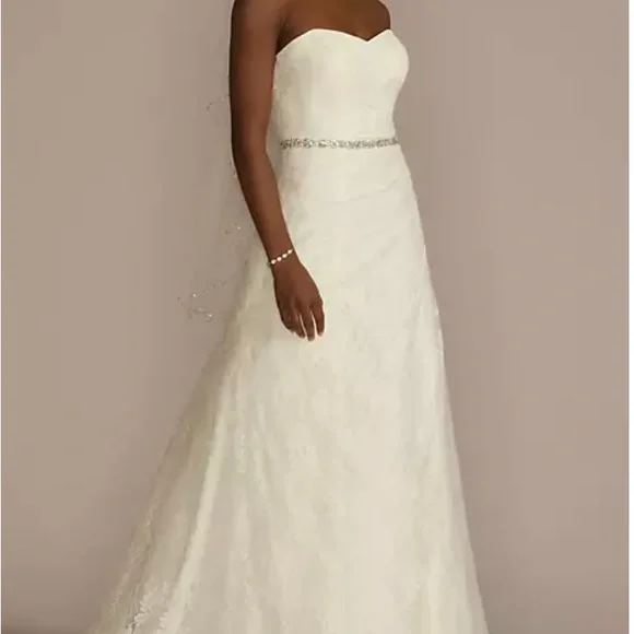 Dresses | Davids Bridalallover Lace Aline Strapless Wedding Dressstyle  Wg385 | Poshmark